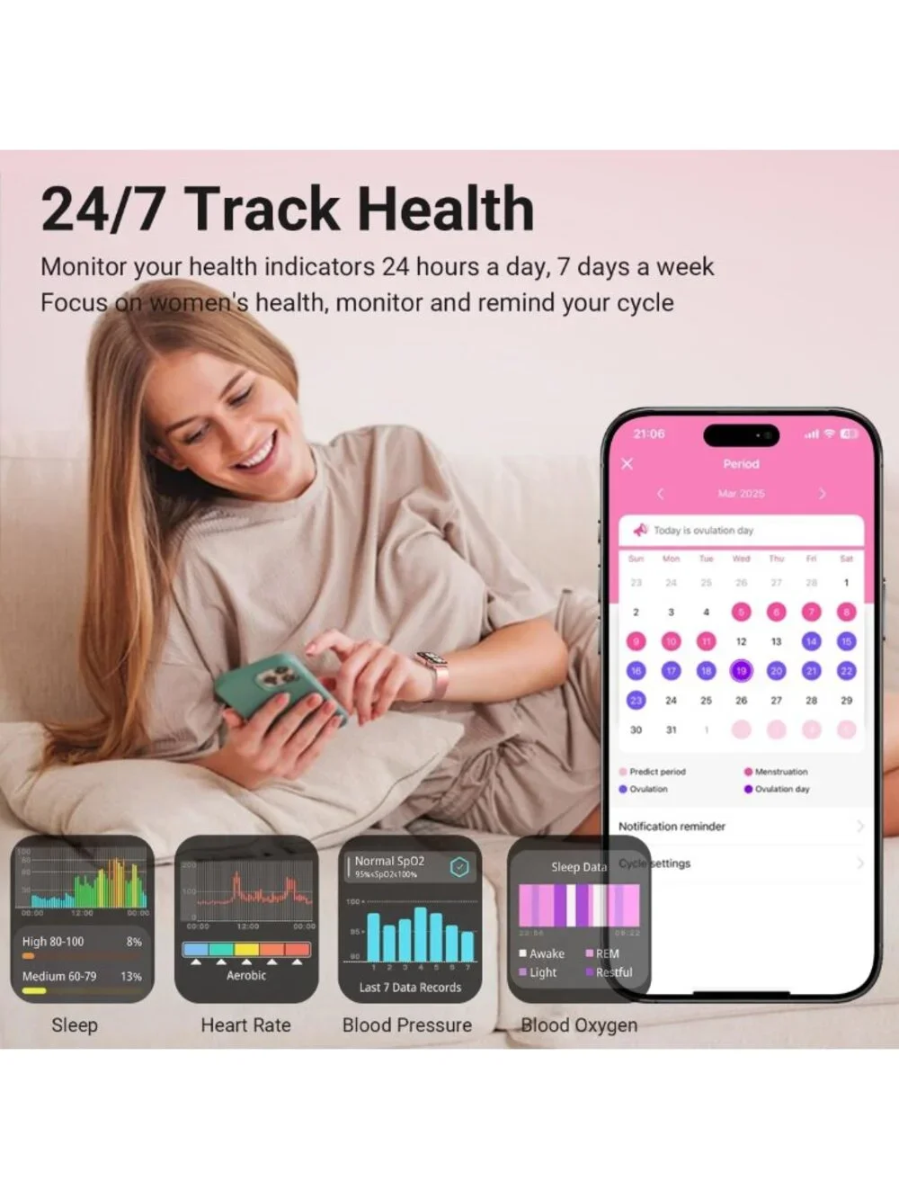 Stylish 1.83'' HD Smart Watch for Women | Fitness Tracker, Heart Rate Monitor